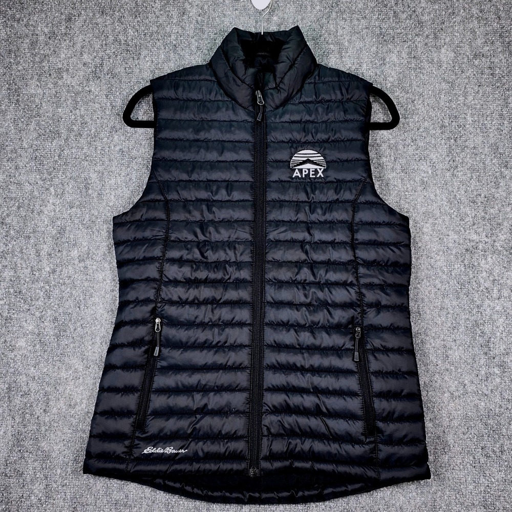 Eddie Bauer Puffer Vest Women Small Black Packable Quilted APEX Logo Utility - Picture 2 of 13